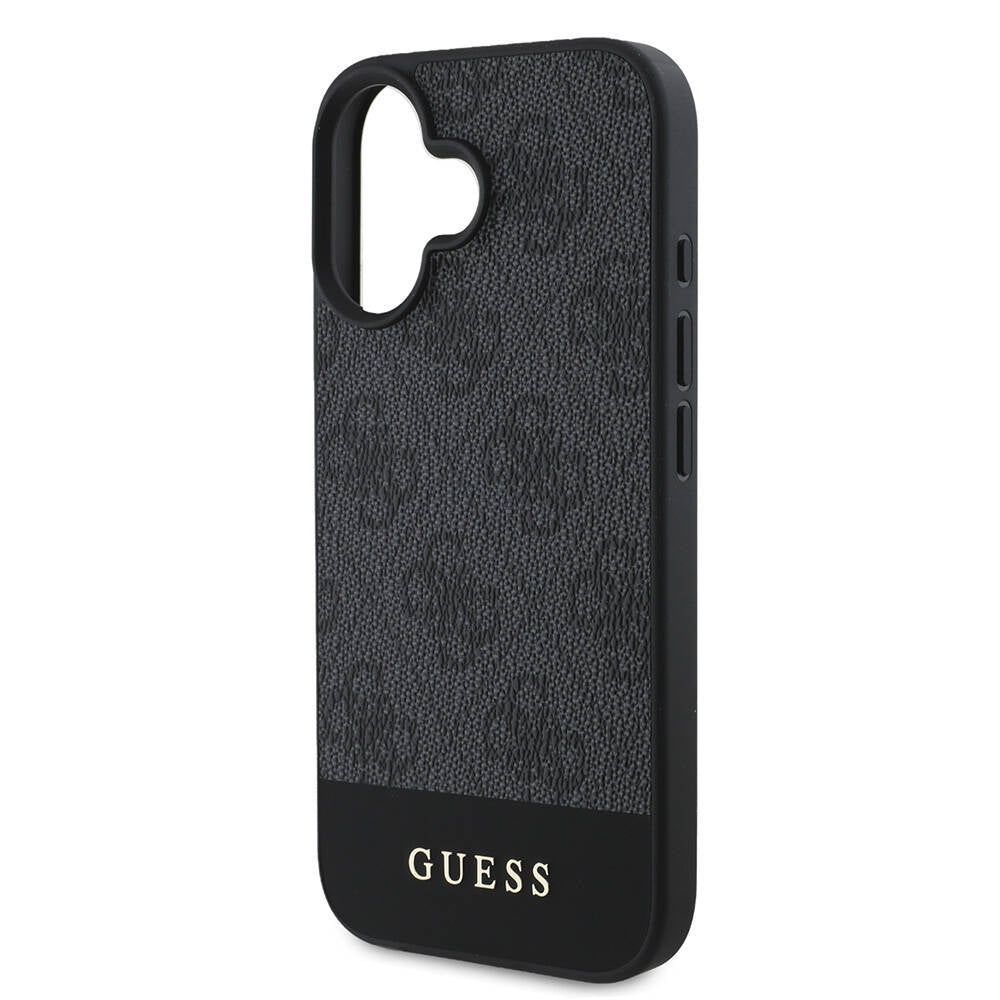 Apple iPhone 16 Plus Case Guess Original Licensed M-safe Charging Feature PU Leather Stripe Logo Design Cover Brown
