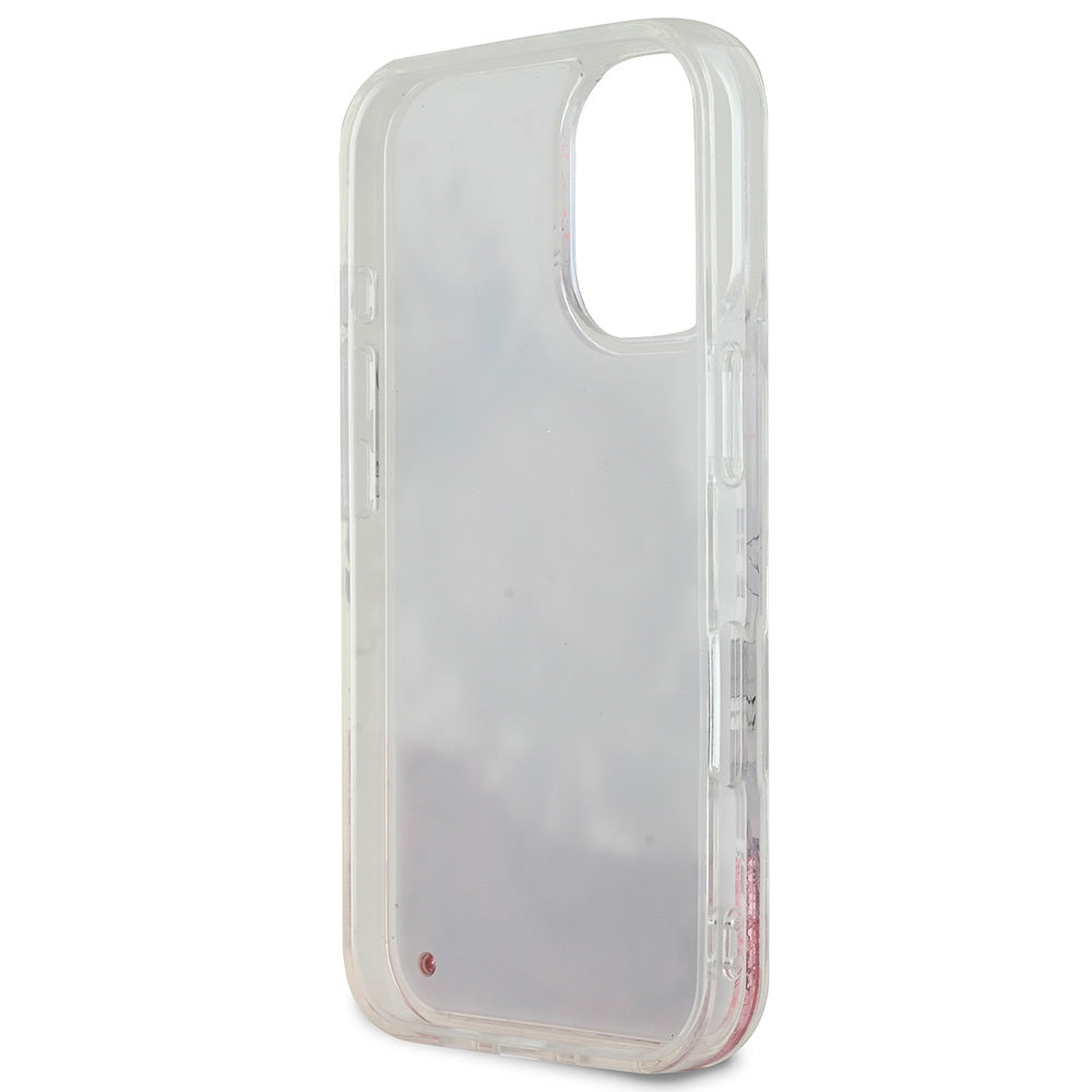 Apple iPhone 16 Plus Case Guess Original Licensed M-safe Charging Feature Liquid Glitter Flower Patterned Cover Purple