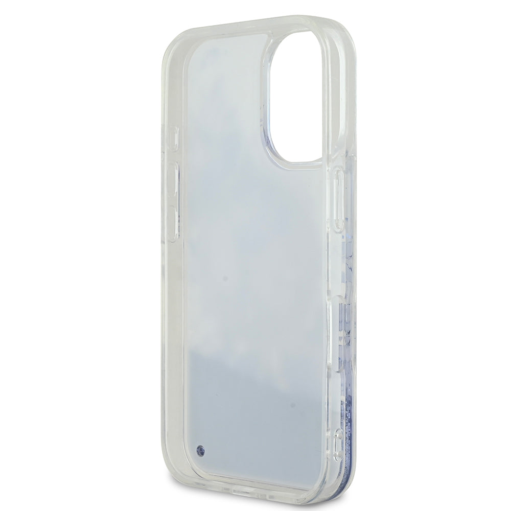 Apple iPhone 16 Plus Case Guess Original Licensed M-safe Charging Feature Liquid Glitter Flower Patterned Cover Purple