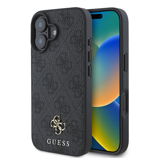 Apple iPhone 16 Plus Case Guess Original Licensed M-safe Charging Feature Small 4G Classic Cover Black