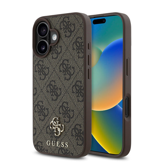 Apple iPhone 16 Plus Case Guess Original Licensed M-safe Charging Feature Small 4G Classic Cover Brown