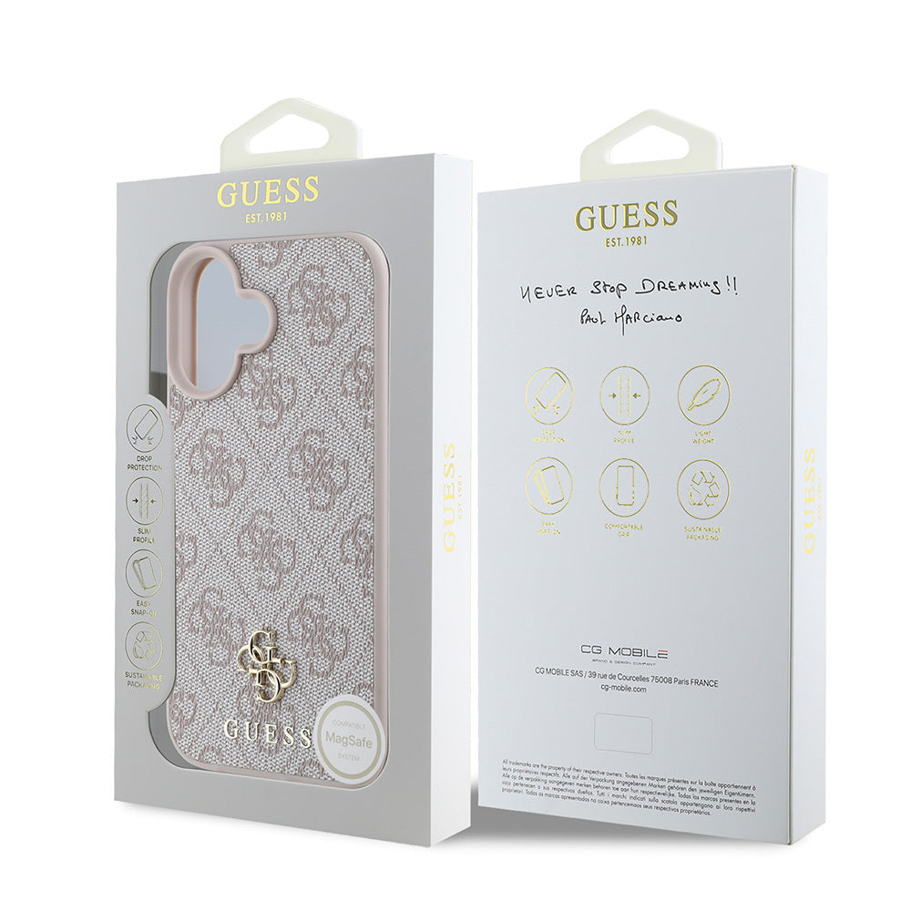 Apple iPhone 16 Plus Case Guess Original Licensed M-safe Charging Feature Small 4G Classic Cover Pink