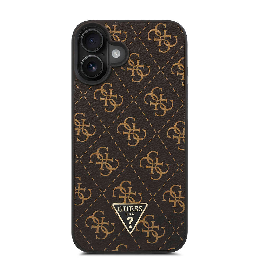 Apple iPhone 16 Plus Case Guess Original Licensed PU Leather 4G Patterned Triangle Logo Cover Black