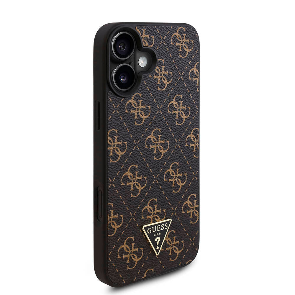 Apple iPhone 16 Plus Case Guess Original Licensed PU Leather 4G Patterned Triangle Logo Cover Black