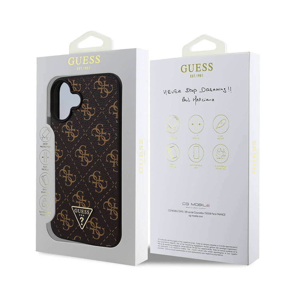 Apple iPhone 16 Plus Case Guess Original Licensed PU Leather 4G Patterned Triangle Logo Cover Black