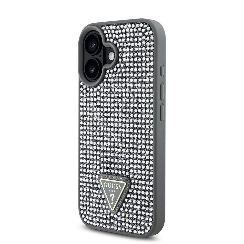 Apple iPhone 16 Plus Case Guess Original Licensed Stone Back Surface Triangle Logo Cover Pink
