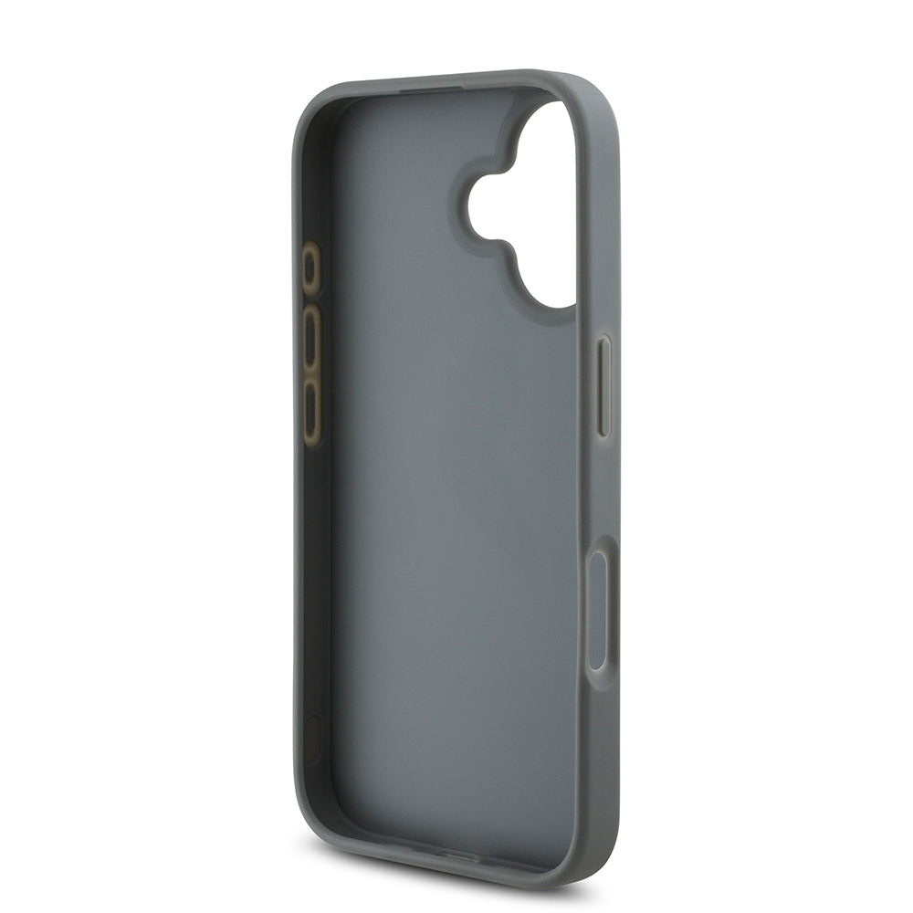 Apple iPhone 16 Plus Case Guess Original Licensed Stone Back Surface Triangle Logo Cover Silver
