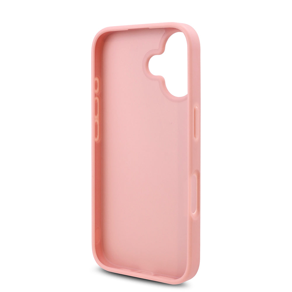 Apple iPhone 16 Plus Case Guess Original Licensed Stone Back Surface Triangle Logo Cover Pink