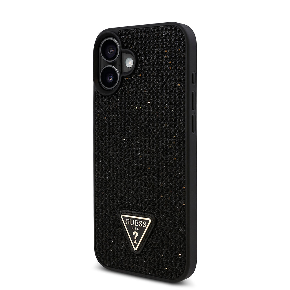 Apple iPhone 16 Plus Case Guess Original Licensed Stone Back Surface Triangle Logo Cover Pink