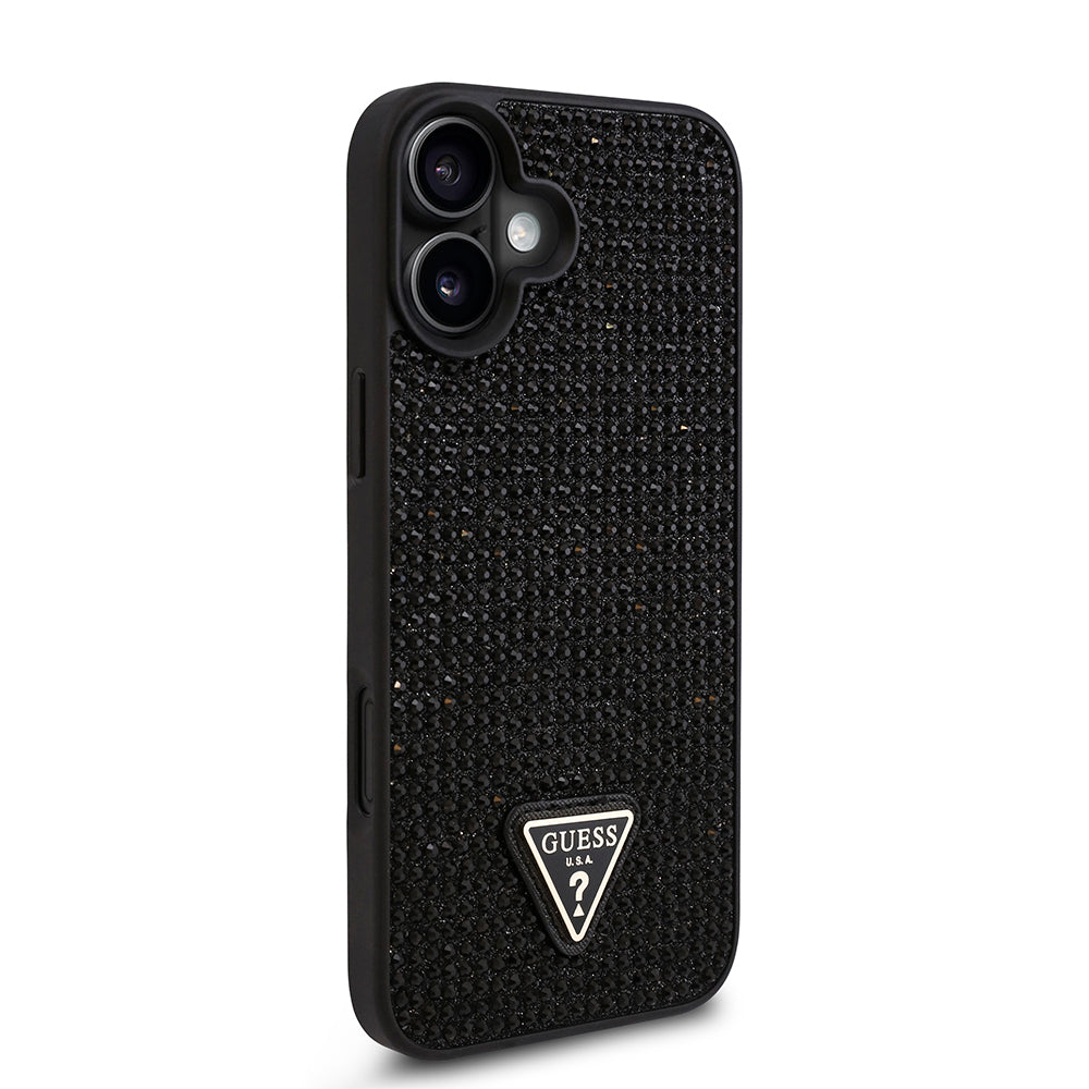 Apple iPhone 16 Plus Case Guess Original Licensed Stone Back Surface Triangle Logo Cover Gold