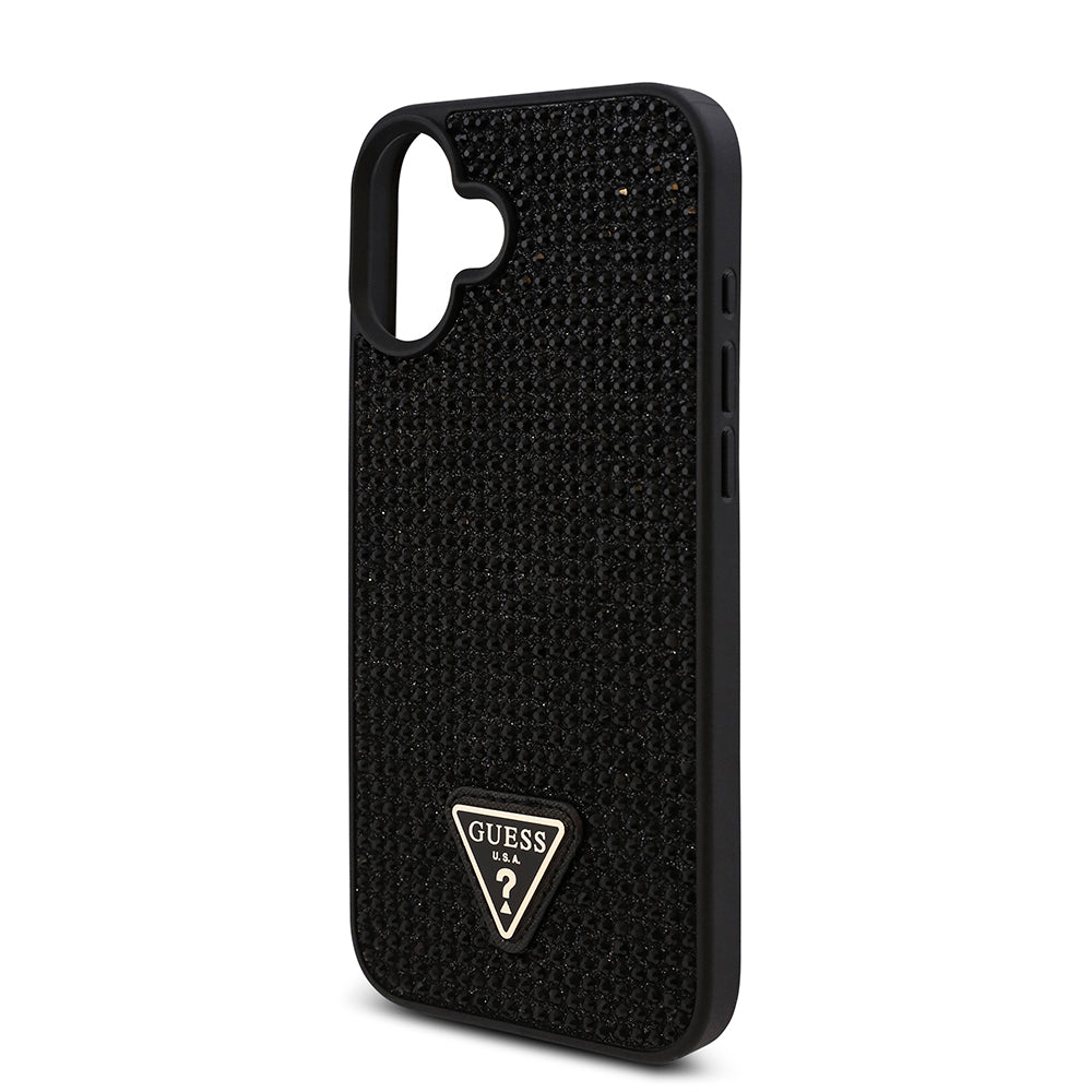Apple iPhone 16 Plus Case Guess Original Licensed Stone Back Surface Triangle Logo Cover Gold
