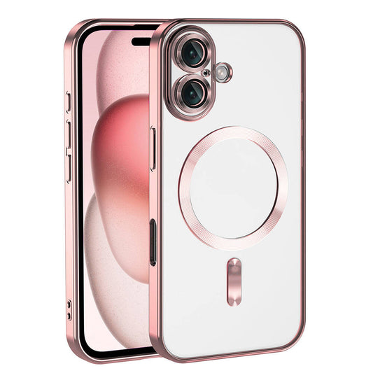 Apple iPhone 16 Plus Case Camera Protection M-Safe Wireless Charging Feature Zore Demre Cover Rose Gold