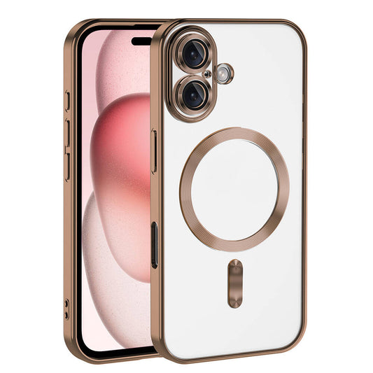 Apple iPhone 16 Plus Case Camera Protection M-safe Wireless Charging Feature Zore Demre Cover Desert Titanium
