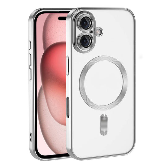 Apple iPhone 16 Plus Case Camera Protection M-Safe Wireless Charging Feature Zore Demre Cover Silver