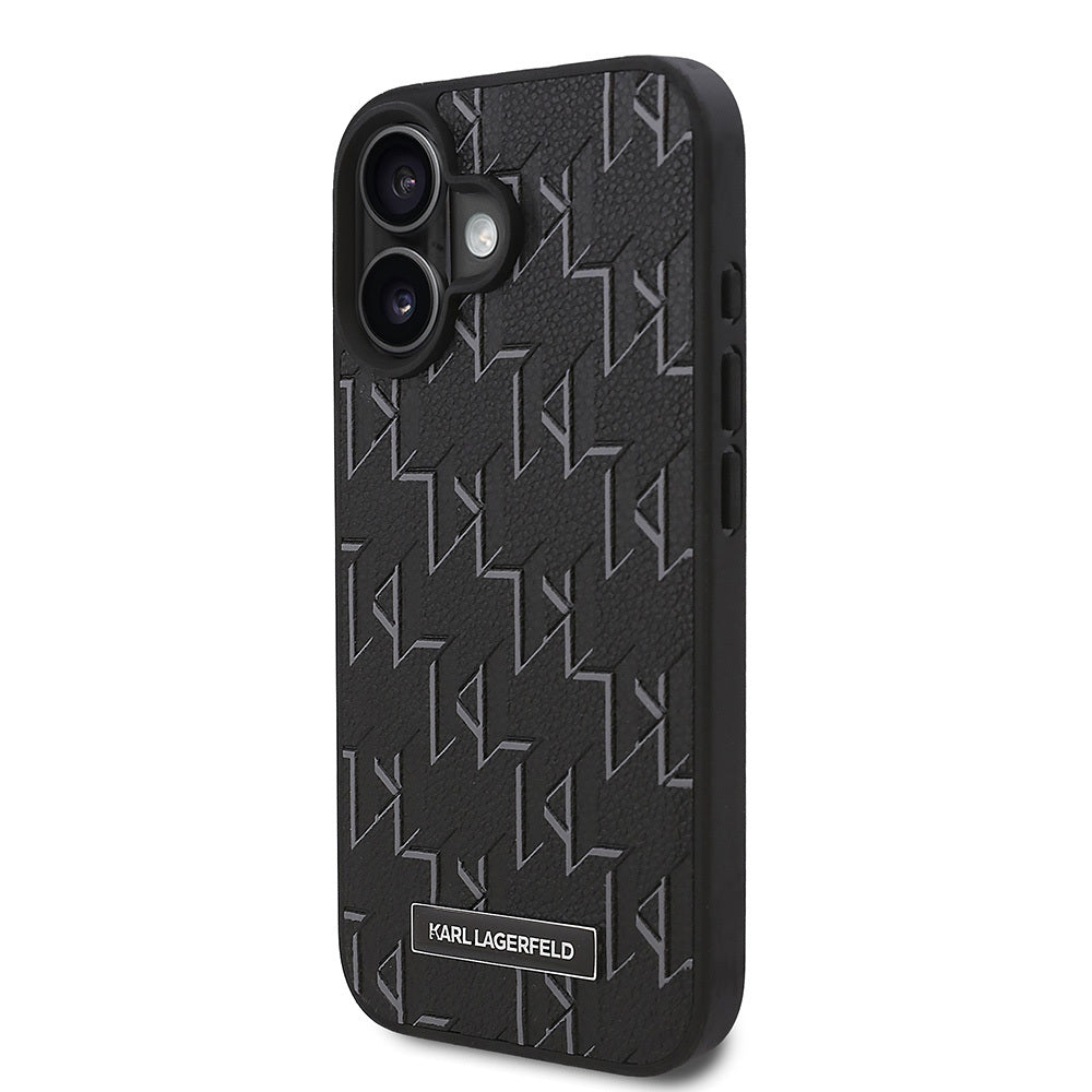 Apple iPhone 16 Plus Case Karl Lagerfeld Original Licensed M-Safe Charging Feature KL Printed Hot Stamp Cover Black
