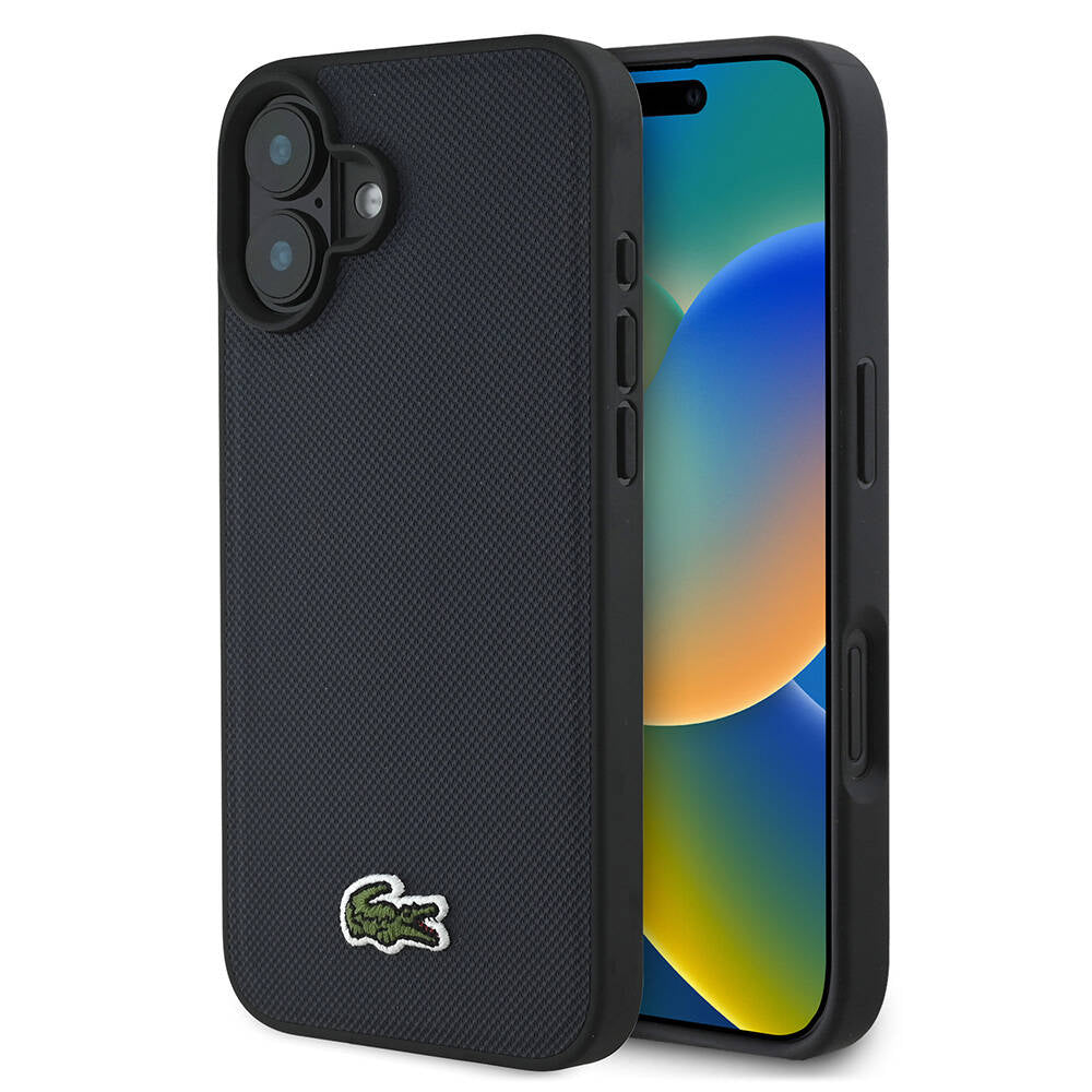 Apple iPhone 16 Plus Case Lacoste Original Licensed PU Pique Patterned Back Surface Iconic Crocodile Woven Logo Cover Dark Green