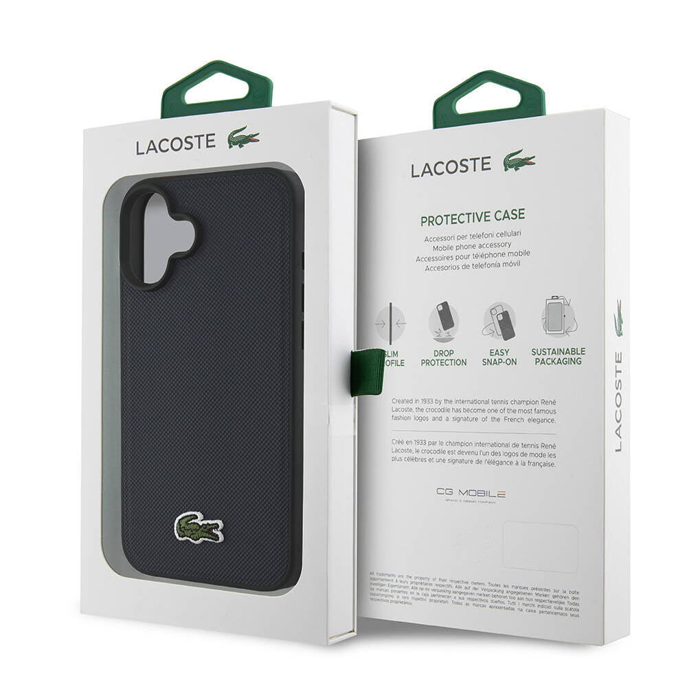 Apple iPhone 16 Plus Case Lacoste Original Licensed PU Pique Patterned Back Surface Iconic Crocodile Woven Logo Cover Dark Green