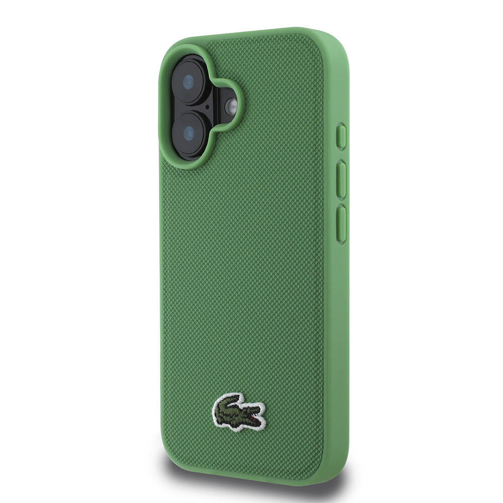 Apple iPhone 16 Plus Case Lacoste Original Licensed PU Pique Patterned Back Surface Iconic Crocodile Woven Logo Cover Navy Blue