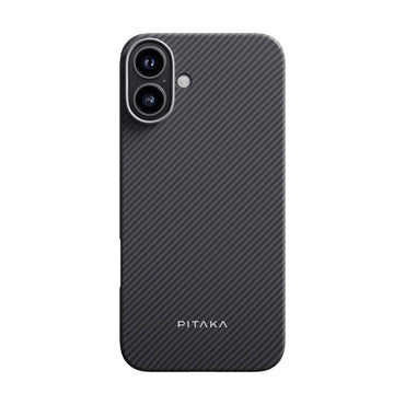 Apple iPhone 16 Plus Case with M-safe Charging Feature 600D Aramid Fiber Pitaka Ultra-Slim Classic Series Black-Grey Twill Cover Black