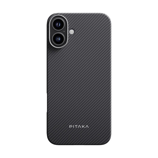 Apple iPhone 16 Plus Case with M-safe Charging Feature 600D Aramid Fiber Pitaka Ultra-Slim Classic Series Black-Grey Twill Cover Black