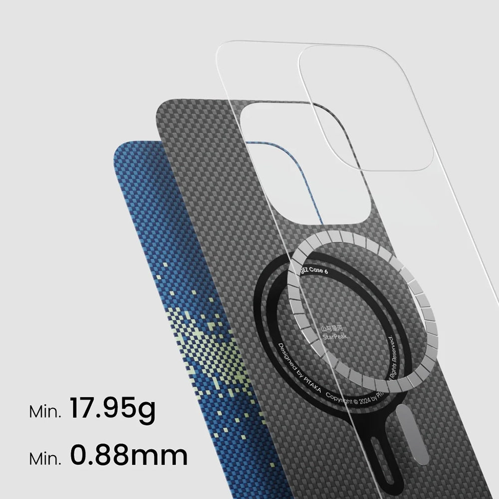 Apple iPhone 16 Plus Kılıf M-safe Şarj Özellikli Aramid Fiber Pitaka Tactile Woven Starpeak Serisi Milky Way Galaxy Kapak Mavi