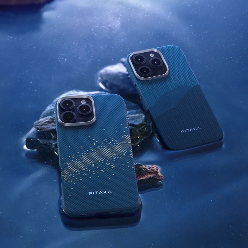 Apple iPhone 16 Plus Kılıf M-safe Şarj Özellikli Aramid Fiber Pitaka Tactile Woven Starpeak Serisi Milky Way Galaxy Kapak Mavi
