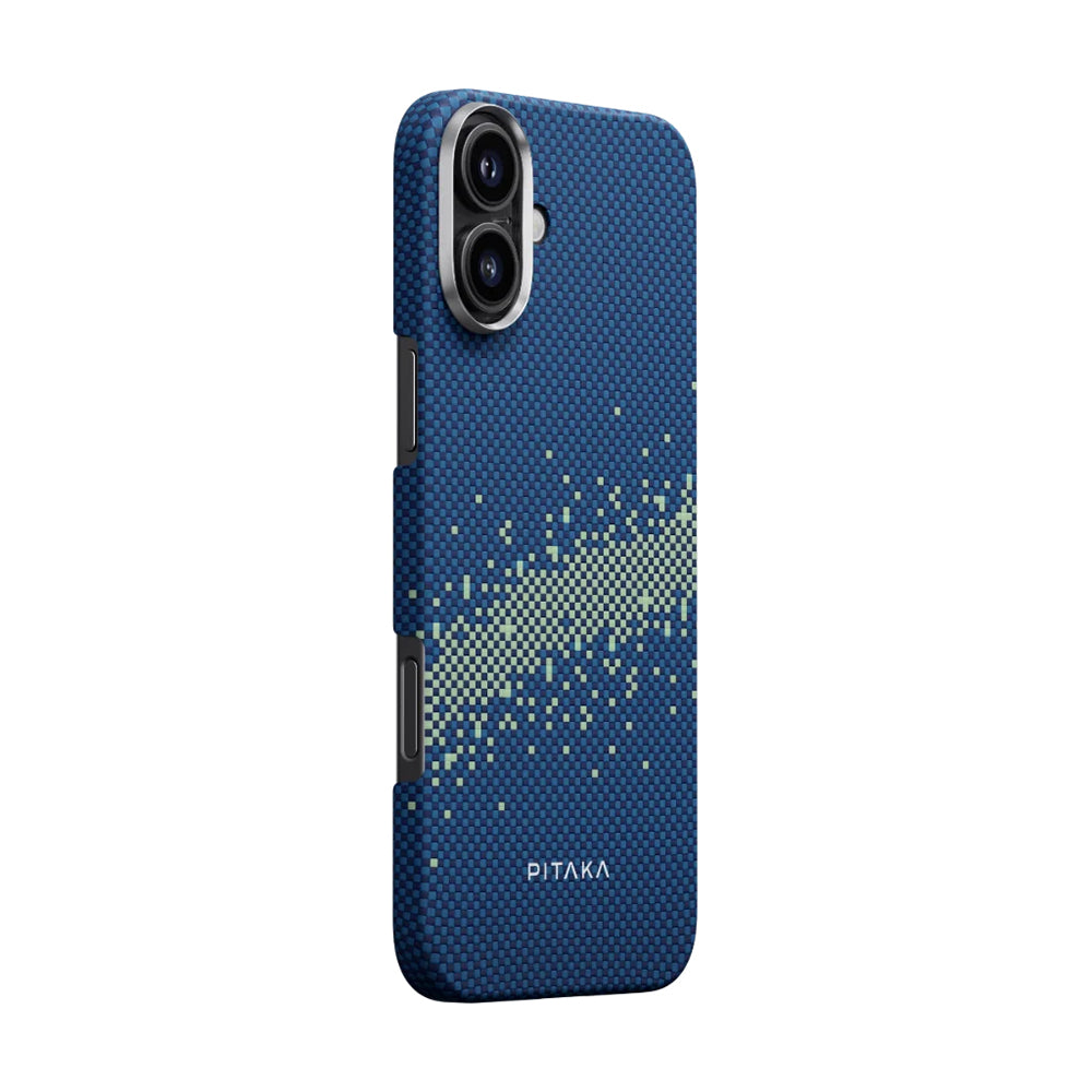 Apple iPhone 16 Plus Kılıf M-safe Şarj Özellikli Aramid Fiber Pitaka Tactile Woven Starpeak Serisi Milky Way Galaxy Kapak Mavi