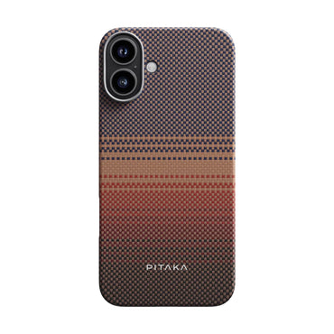 Apple iPhone 16 Plus Kılıf M-safe Şarj Özellikli Aramid Fiber Pitaka Tactile Woven Sunset-Moonrise Serisi Sunset Kapak