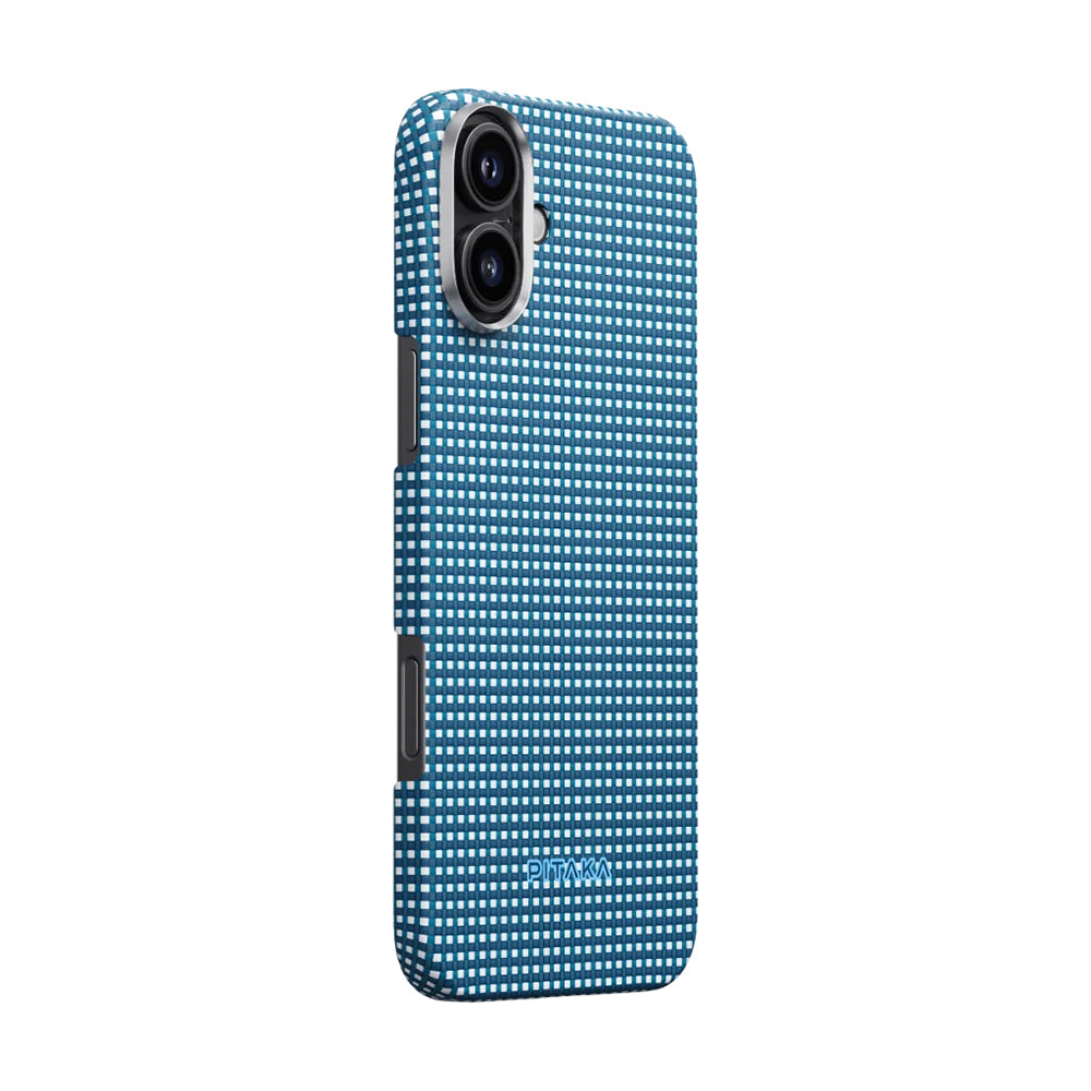 Apple iPhone 16 Plus Kılıf M-safe Şarj Özellikli Aramid Fiber Pitaka Ultra-Slim Classic Serisi Ocean Blue Kapak Mavi