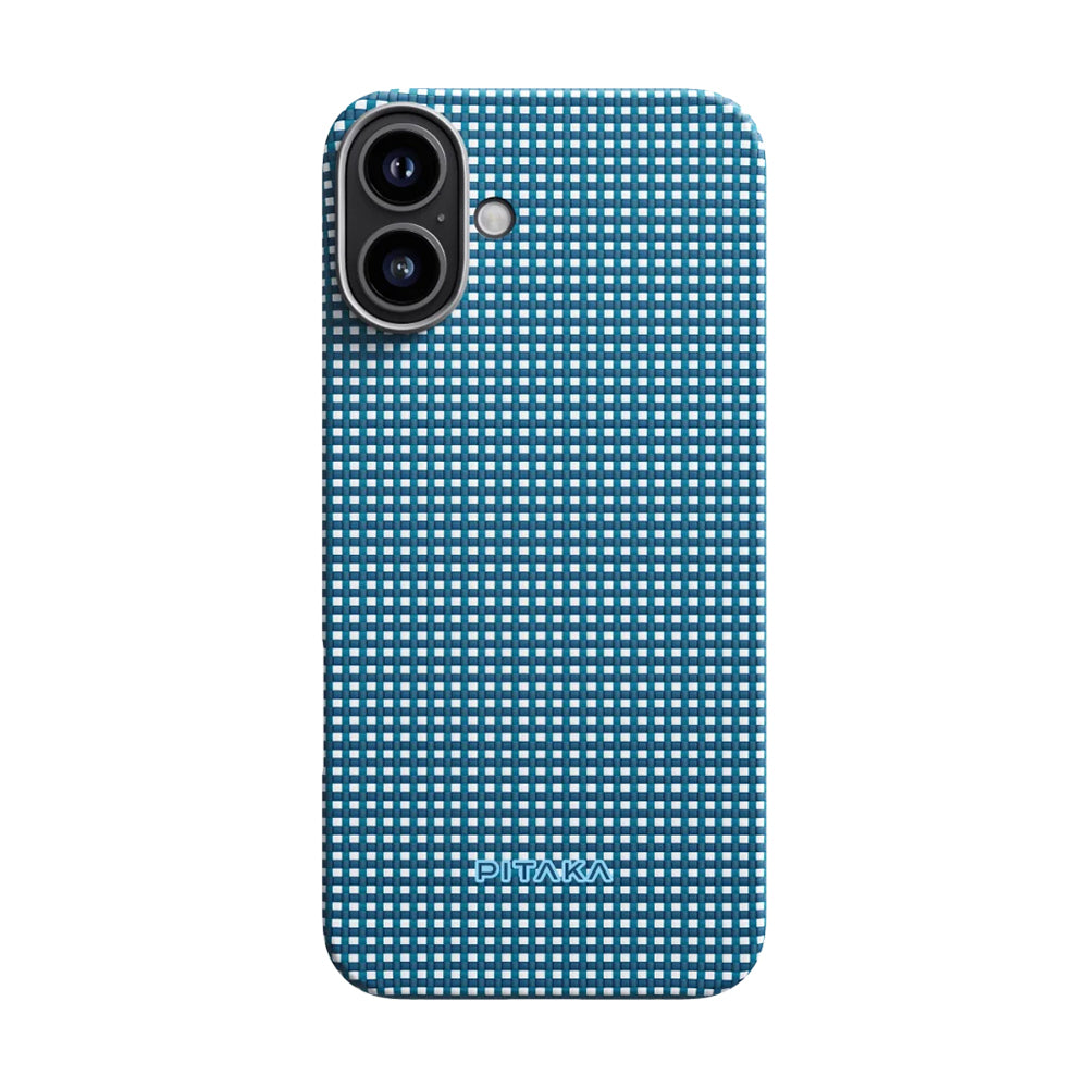 Apple iPhone 16 Plus Kılıf M-safe Şarj Özellikli Aramid Fiber Pitaka Ultra-Slim Classic Serisi Ocean Blue Kapak Mavi
