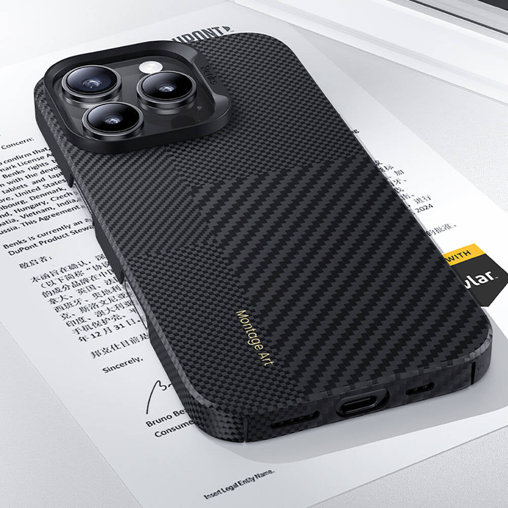 Apple iPhone 16 Plus Case M-safe Charging Carbon Fiber Benks Montage ArmorAir Kevlar Cover Black