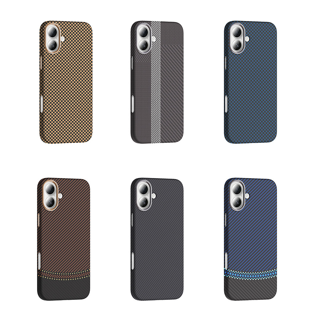 Apple iPhone 16 Plus Case with M-safe Charging Function, Carbon Fiber Look Zore Gros Cover, Navy Blue