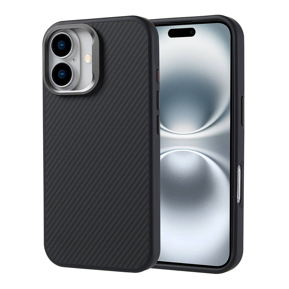 Apple iPhone 16 Plus Case with M-safe Charging Function Carbon Fiber Look Zore Troy Cover Silver