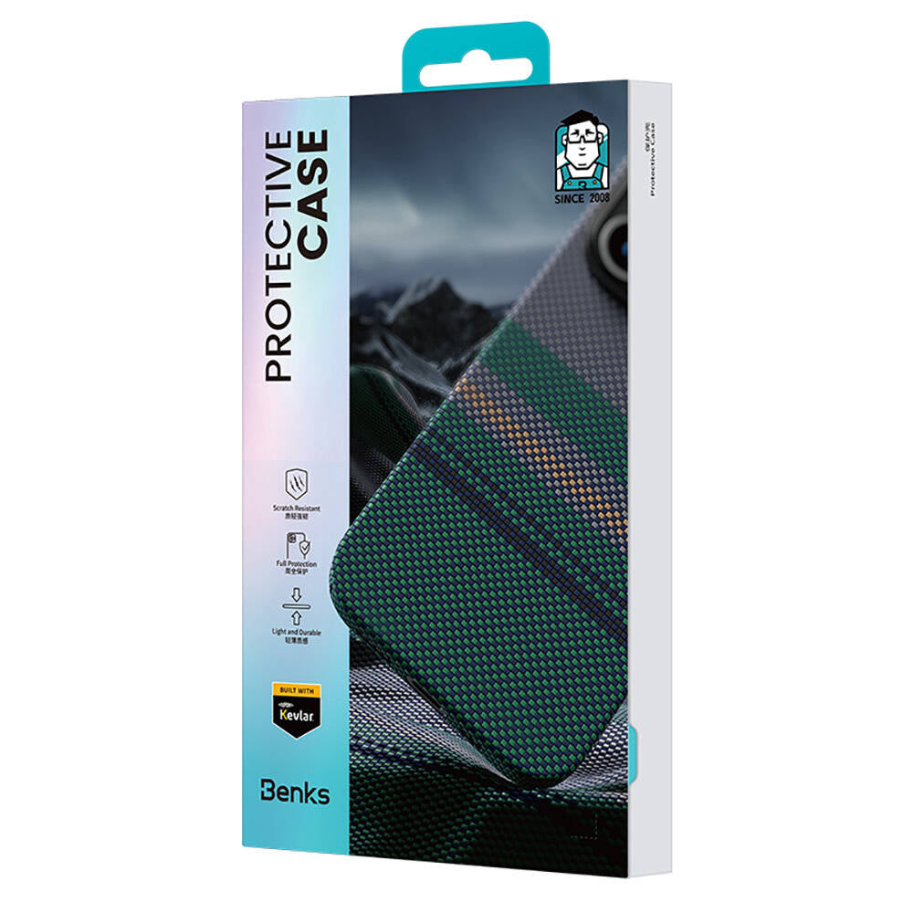 Apple iPhone 16 Plus Case with M-Safe Charging Feature Carbon Fiber Design Benks Aurora ArmorAir Kevlar Cover Black