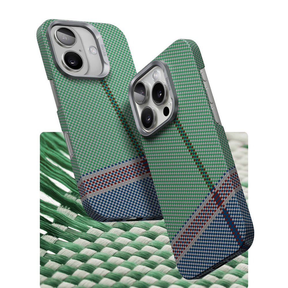 Apple iPhone 16 Plus Case with M-safe Charging Feature Carbon Fiber Design Benks Passion Green ArmorAir Kevlar Cover Green