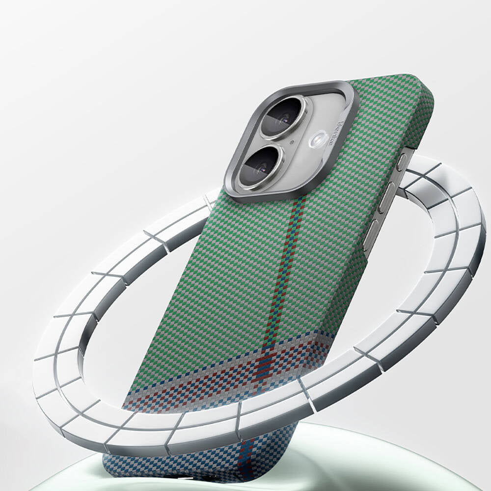 Apple iPhone 16 Plus Case with M-safe Charging Feature Carbon Fiber Design Benks Passion Green ArmorAir Kevlar Cover Green