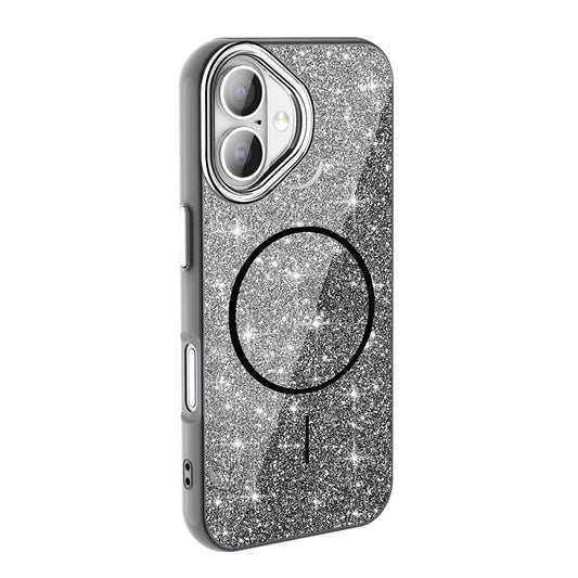 Apple iPhone 16 Plus Case M-safe Charging Feature Shining Glitter Zore Oxo Cover Black