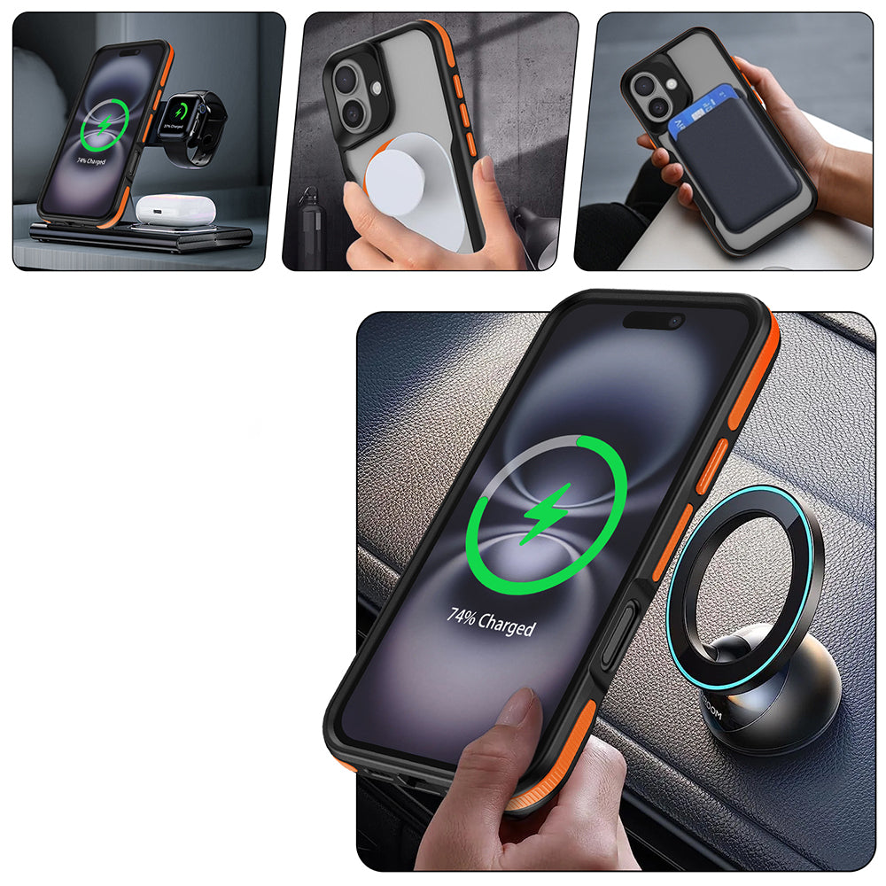 Apple iPhone 16 Plus Case M-safe Charging Feature Colorful Edge Airbag Strip Zore Lamer Cover Titanium-Gold