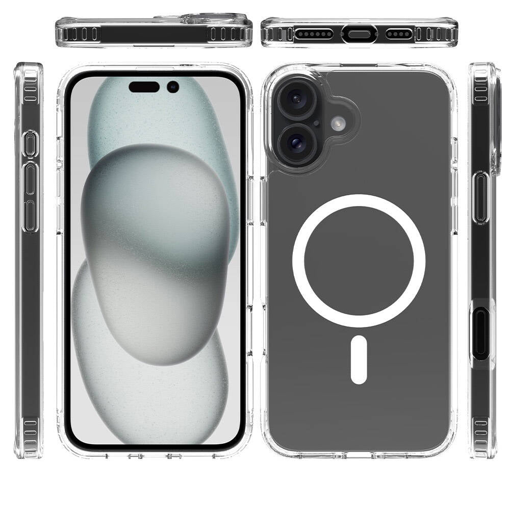 Apple iPhone 16 Plus Case M-safe Charging Transparent Hard PC Zore Embos Cover Transparent