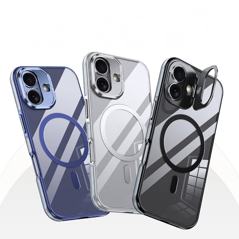 Apple iPhone 16 Plus Kılıf M-safe Şarj Özellikli Wlons Standlı Efsane Kapak Mavi