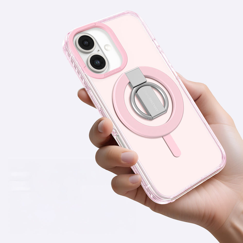 Apple iPhone 16 Plus Case with M-safe Charging Feature and Ring Stand, Amazingthing Titan Pro Series Cover, Pink