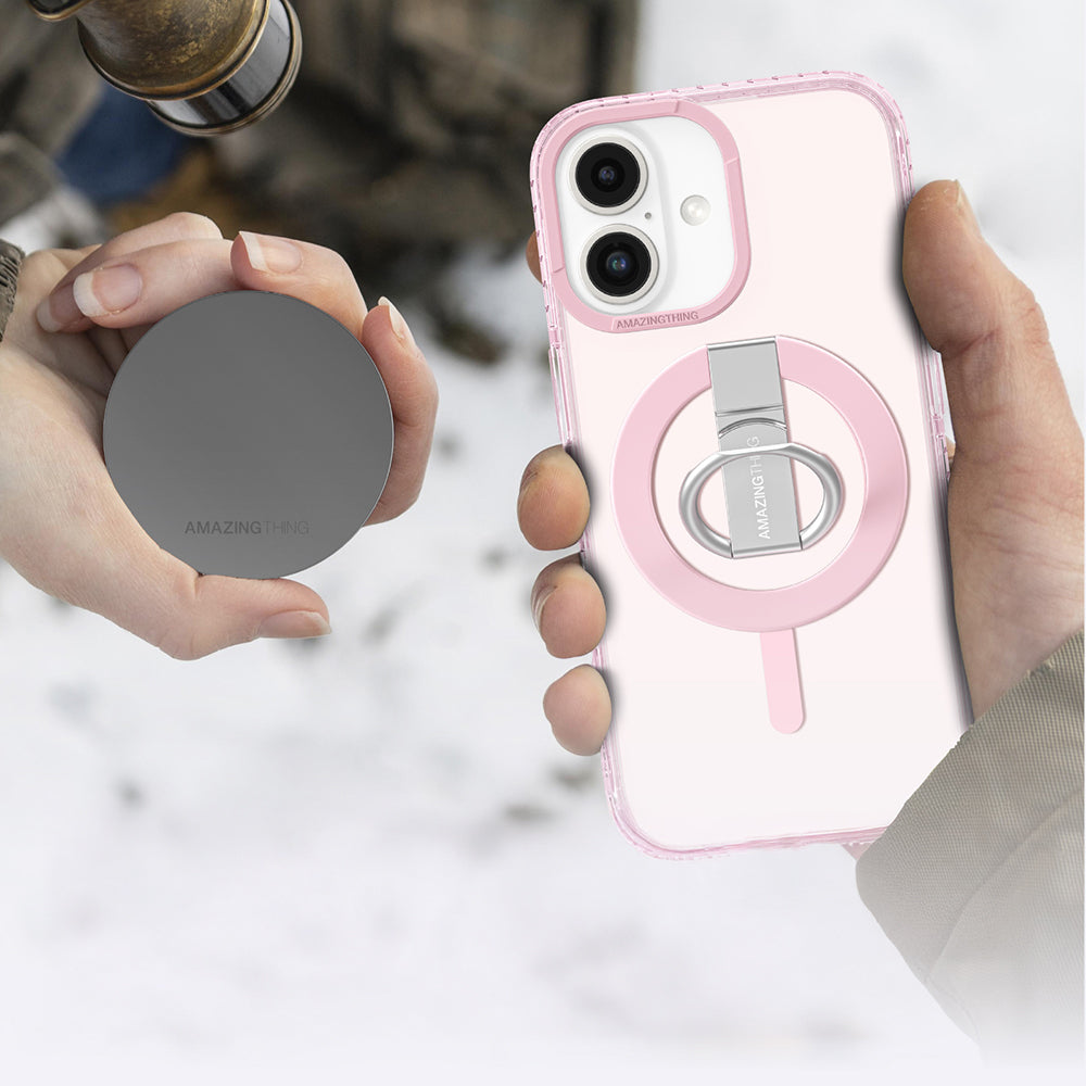 Apple iPhone 16 Plus Case with M-safe Charging Feature and Ring Stand, Amazingthing Titan Pro Series Cover, Pink