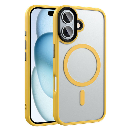Apple iPhone 16 Plus Case Matte Back Surface Wireless Charging Feature Zore Flet M-safe Cover Yellow