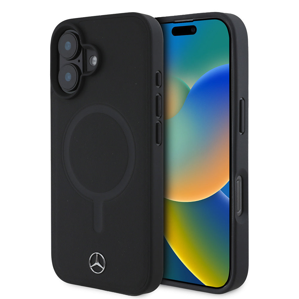 Apple iPhone 16 Plus Case Mercedes Benz M-safe Charging Feature Soft Leather Original Licensed Cover Black