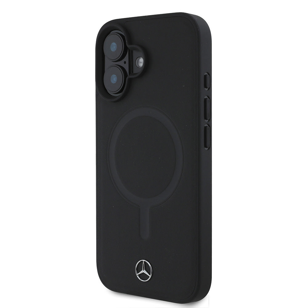 Apple iPhone 16 Plus Case Mercedes Benz M-safe Charging Feature Soft Leather Original Licensed Cover Black