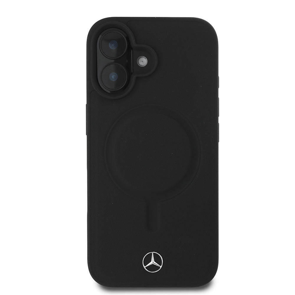 Apple iPhone 16 Plus Case Mercedes Benz M-safe Charging Feature Soft Leather Original Licensed Cover Black