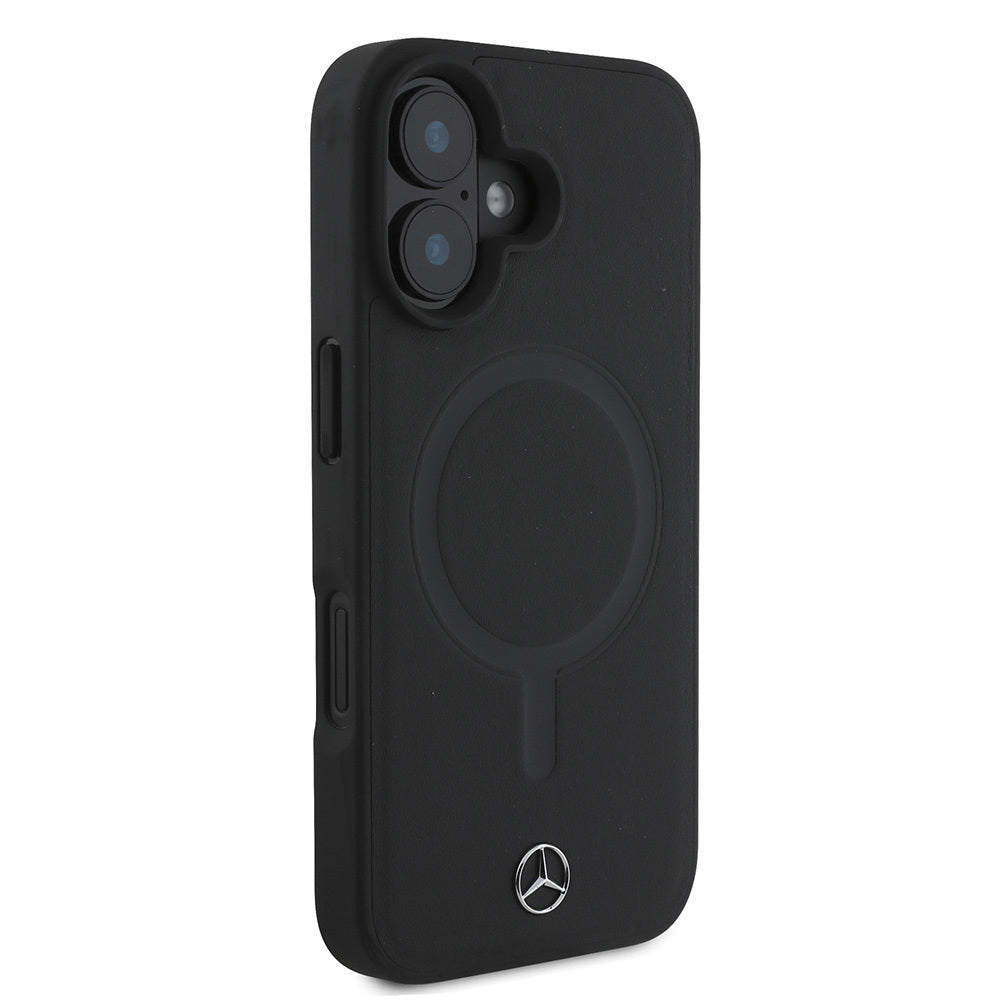 Apple iPhone 16 Plus Case Mercedes Benz M-safe Charging Feature Soft Leather Original Licensed Cover Black
