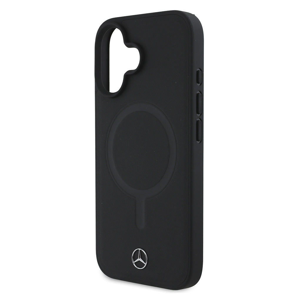 Apple iPhone 16 Plus Case Mercedes Benz M-safe Charging Feature Soft Leather Original Licensed Cover Black