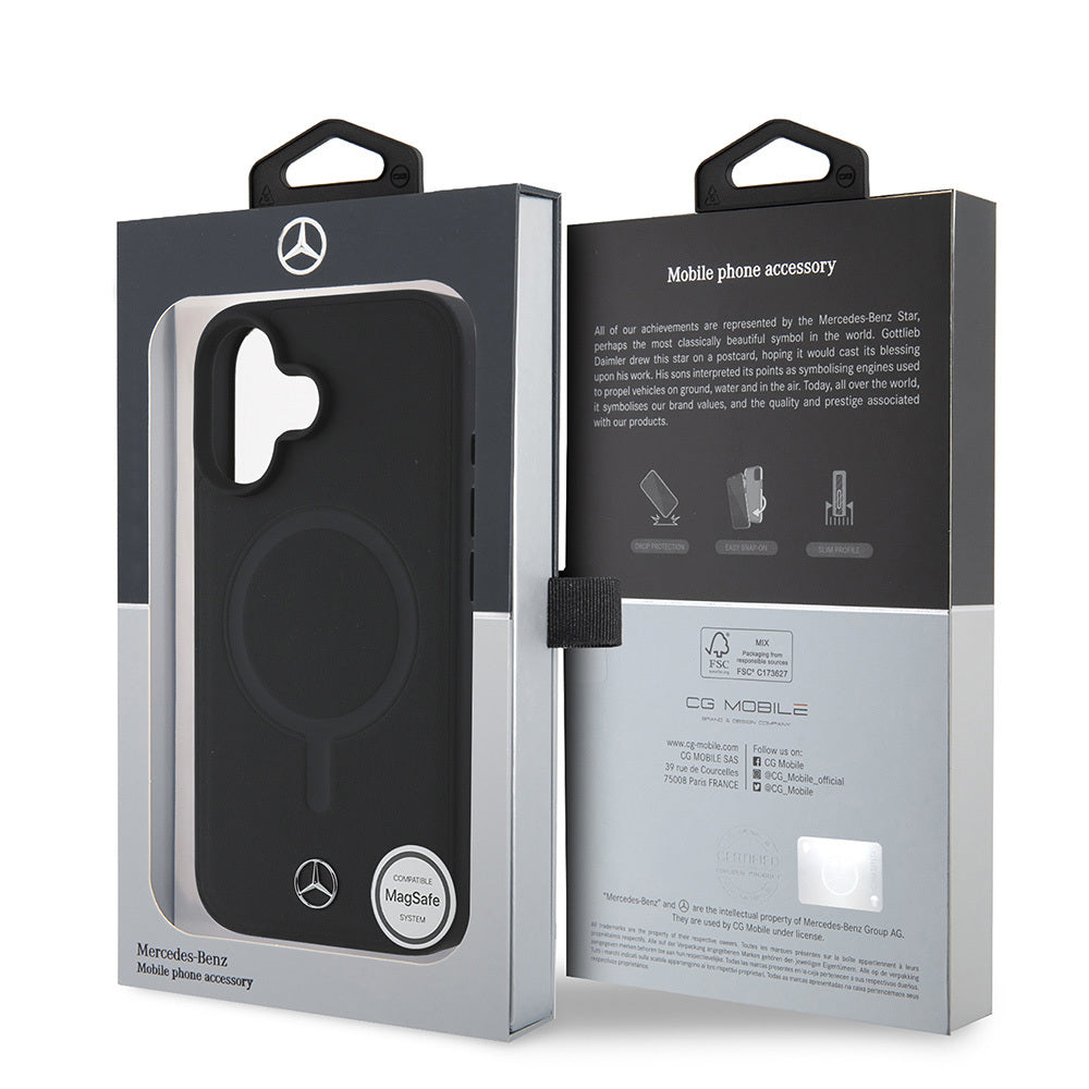 Apple iPhone 16 Plus Case Mercedes Benz M-safe Charging Feature Soft Leather Original Licensed Cover Black