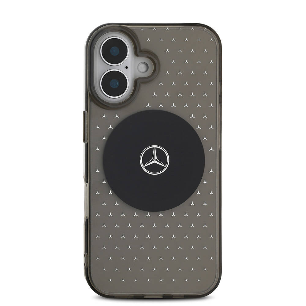 Apple iPhone 16 Plus Case Mercedes Benz Original Licensed M-Safe Charging Feature Star Patterned Transparent Cover Black